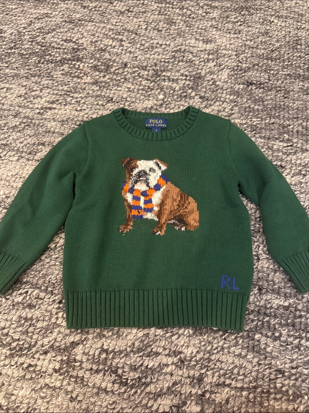 Polo by Ralph Lauren Emerald Green Bulldog Intarsia Crewneck Sweater